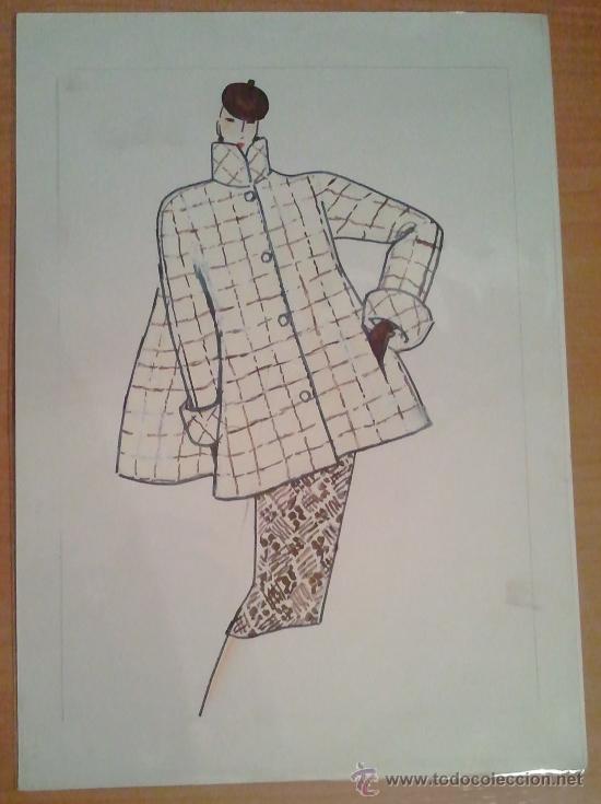Arte: MODA VINTAGE ESPA&Ntilde;OLA - FIGURIN ORIGINAL ACUARELADO - A&Ntilde;OS 80