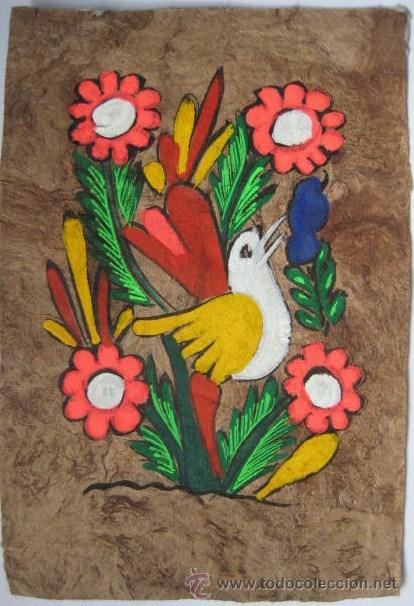 Art: AMATE. PINTURA REALIZADA SOBRE CORTEZA DE ARBOL..MEJICO. ENVIO GRATIS.&iexcl;&iexcl;&iexcl;