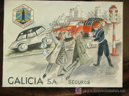Art: Dibujo publicitario original sobre cart&oacute;n para Seguros Galicia S.A.