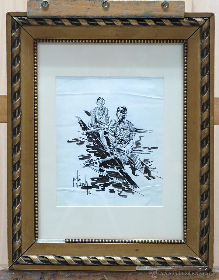 Art: Dibujo tinta sobre papel Trainieras Jos&eacute; Luis Mazuelo 1950