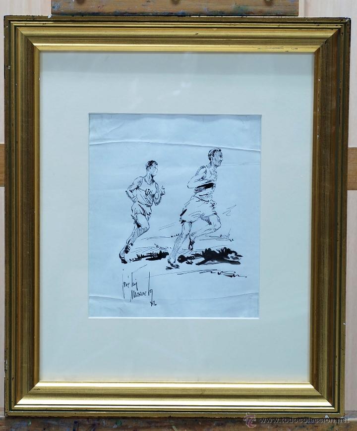 Art: Dibujo tinta sobre papel Atletas Jos&eacute; Luis Mazuelo 1950