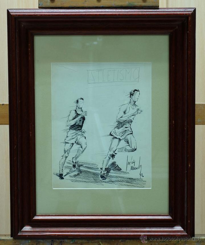 Art: Dibujo tinta sobre papel Atletismo Atletas Jos&eacute; Luis Mazuelo hacia 1950