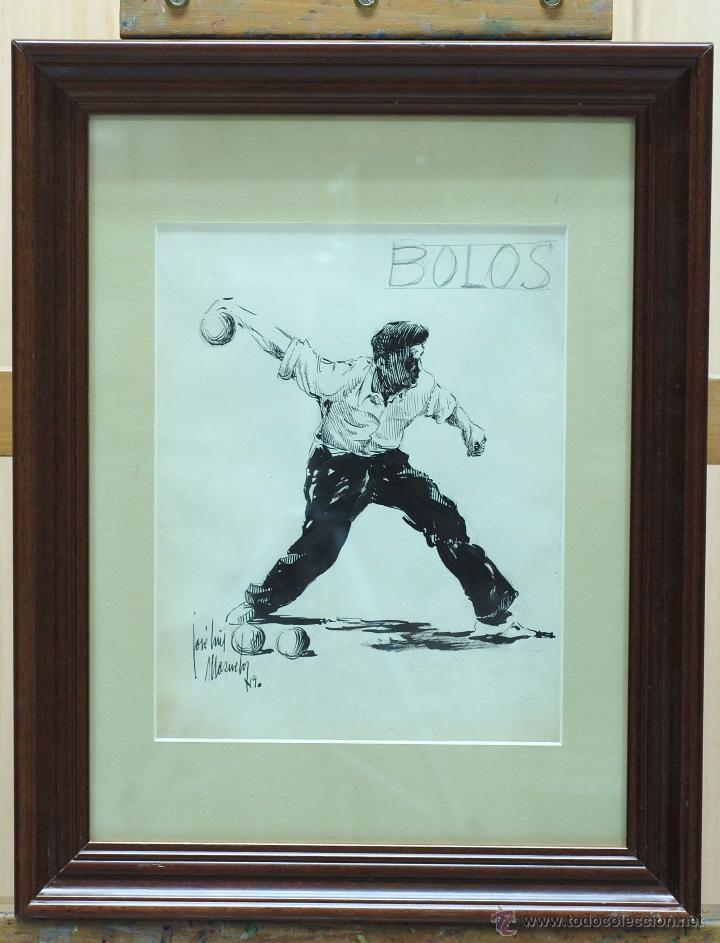 Art: Dibujo tinta sobre papel Jugador bolos Jos&eacute; Luis Mazuelo hacia 1950