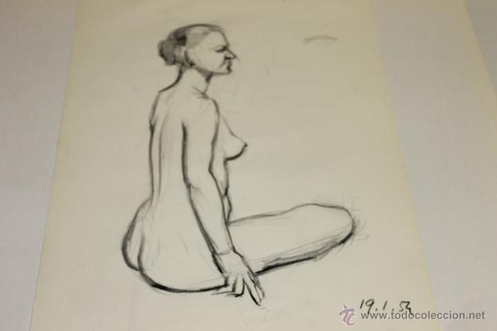 Arte: DESNUDO DE MUJER A CARBON 1954 - Foto 2