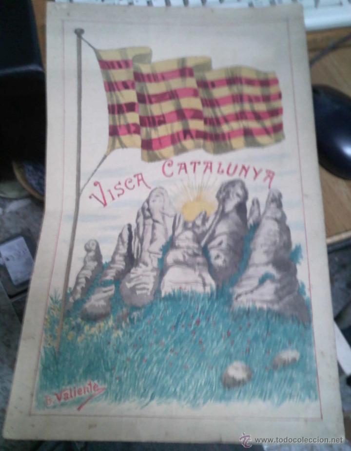 Arte: Dibujo firmado B. Valiente, titulo Visca Catalunya, Montserrat