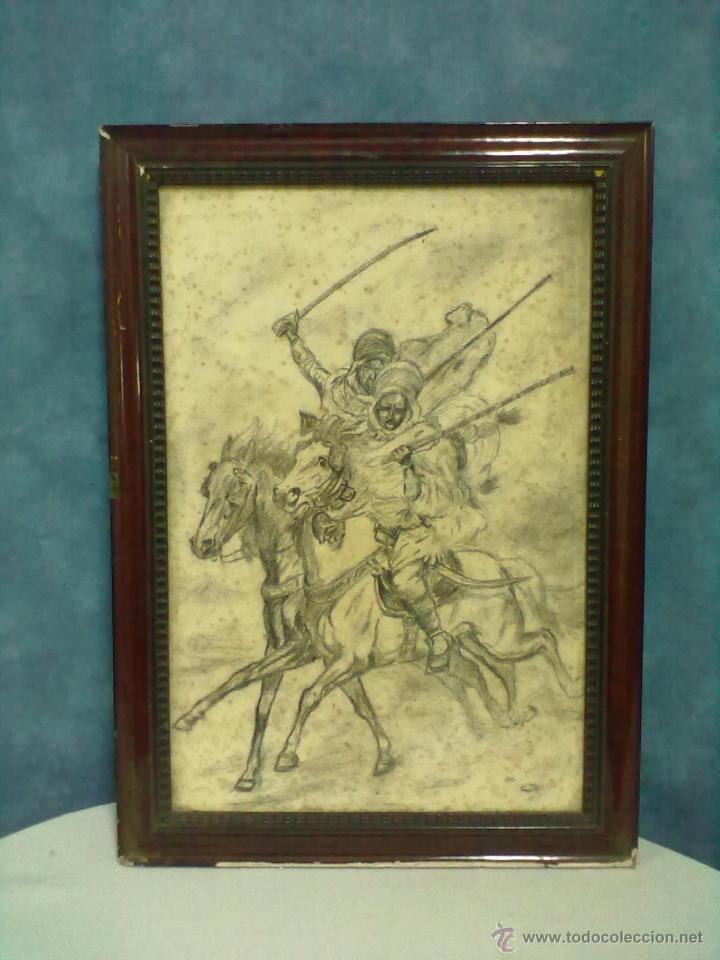 Arte: DIBUJO LAPICERO ENMARCADO CON CRISTAL CARGA CABALLERIA