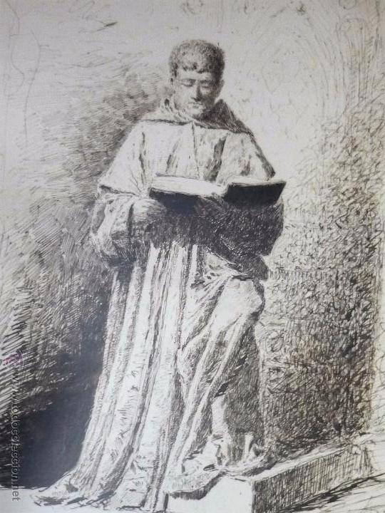 Arte: Fraile leyendo. Firmado - Foto 2