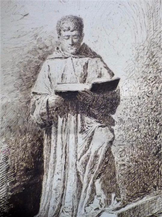 Arte: Fraile leyendo. Firmado - Foto 3