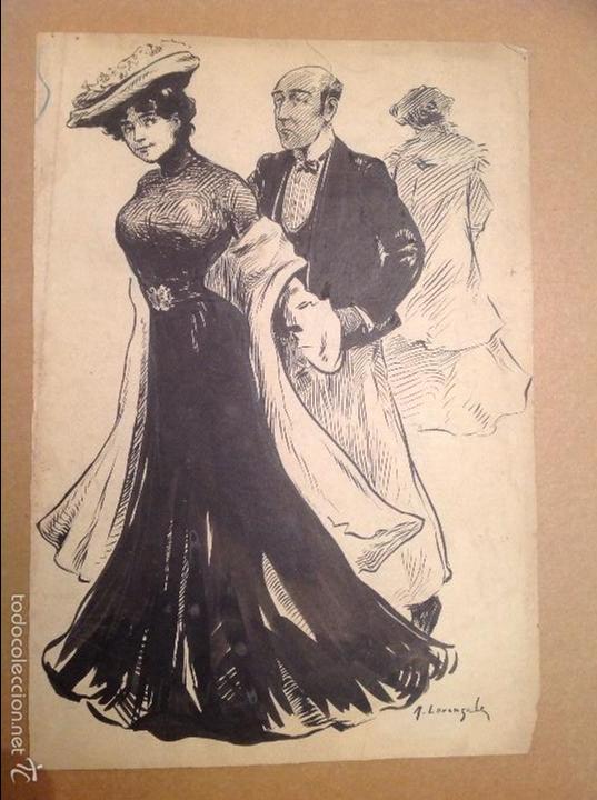 Arte: J. Lorenzale. Recogiendo el abrigo. - Foto 1