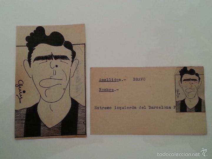 Arte: ANTIGUO DIBUJO RETRATO A PLUMILLA PARA PRENSA JUGADOR  FC BARCELONA JOSE BRAVO A&Ntilde;OS 50 FIRMA QUIN