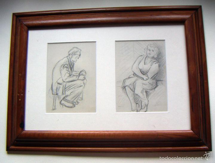 Arte: 2 Dibujos de Rafael Botella con marco de &eacute;poca - Foto 1