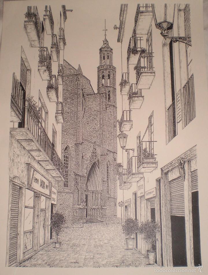 Art: L&aacute;mina ANTONI CRUZ: Esglesia Sta. M&ordf; del Mar. Colec.ci&oacute; Barcelona