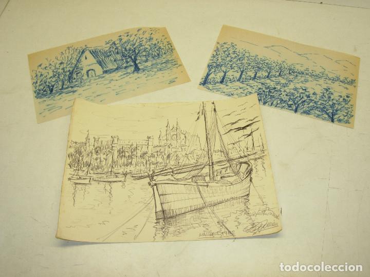 Arte: Lote 3 peque&ntilde;os dibujos originales, a&ntilde;os 80, JUAN BAUTISTA ROMAN, dibujante