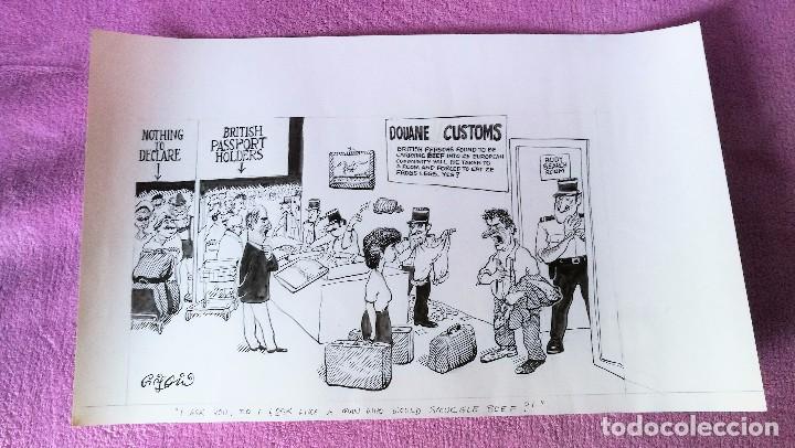 Arte: DIBUJO ORIGINAL BLANCO Y NEGRO DE GRIFFIN, DOUANE CUSTOMS, DAILY MIRROR, SUN, FIRMADO