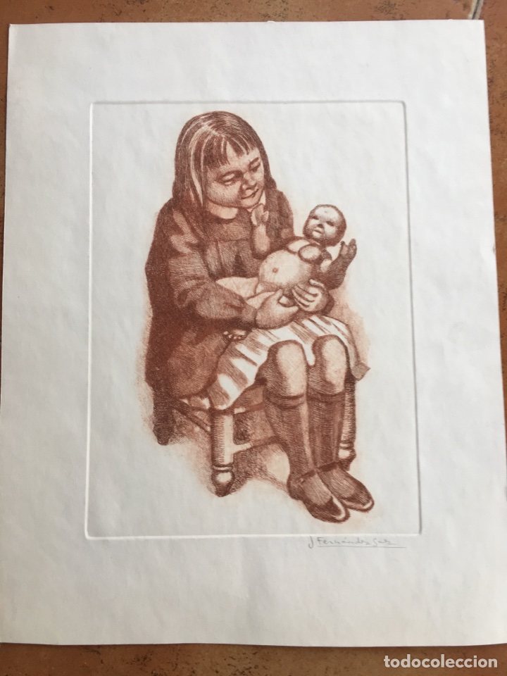 Arte: Aguafuerte &rdquo; Ni&ntilde;a con Mu&ntilde;eca &rdquo; - Foto 1
