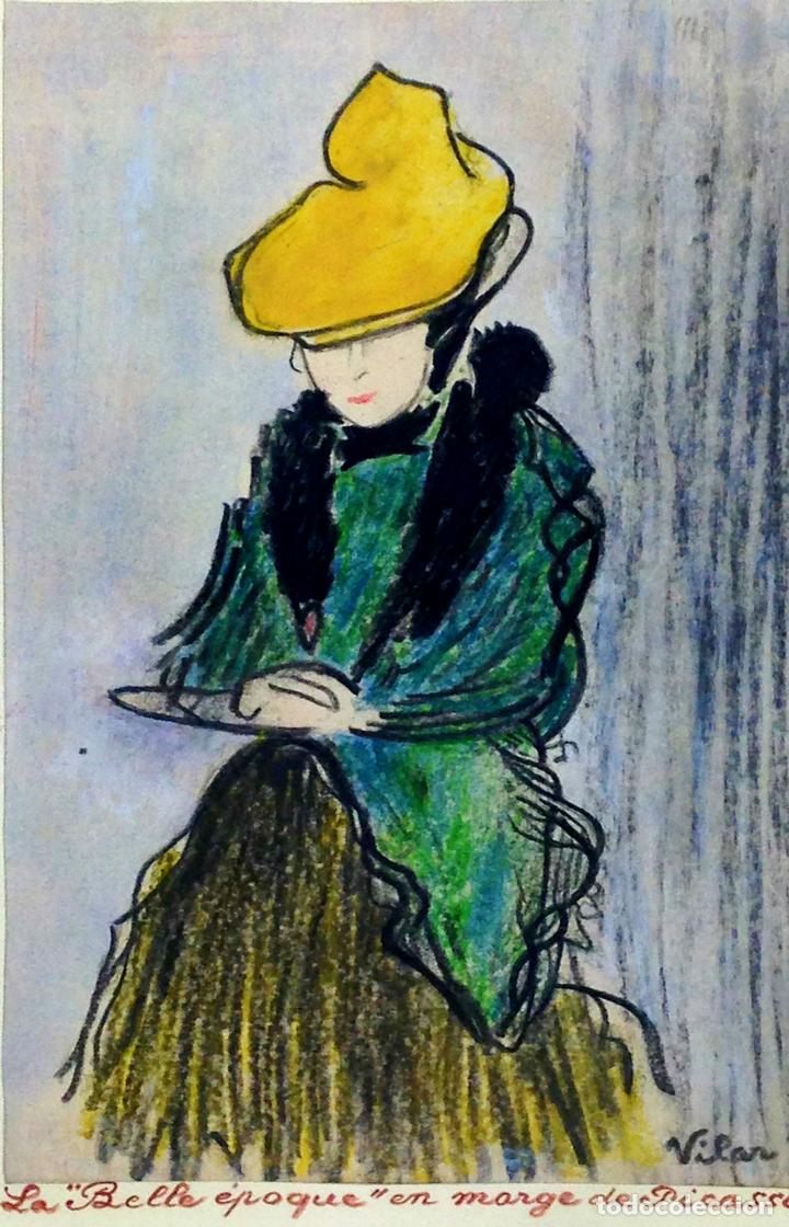 Retrato De Dama Belle Epoque Dibujo Lapiz Color Vilar España Principio Siglo Xx