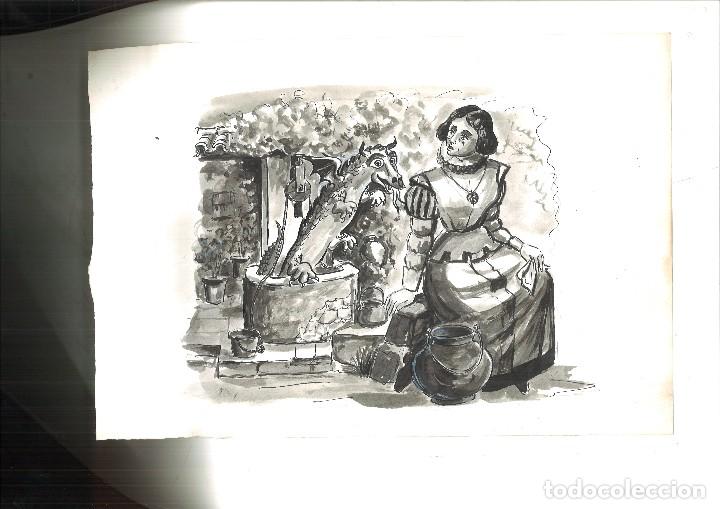 Arte: SE&Ntilde;ORA CON DRAG&Oacute;N SALIENDO DEL POZO. Yebra - Foto 1