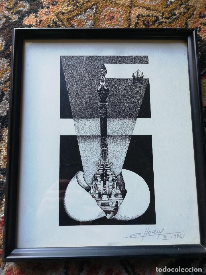 Arte: OBRA GR&Aacute;FICA CRIST&Oacute;BAL COL&Oacute;N FIRMADA POR EDUARD LLORENS (BARCELONA 1935), FECHA XI-1982. 32X27 CM.