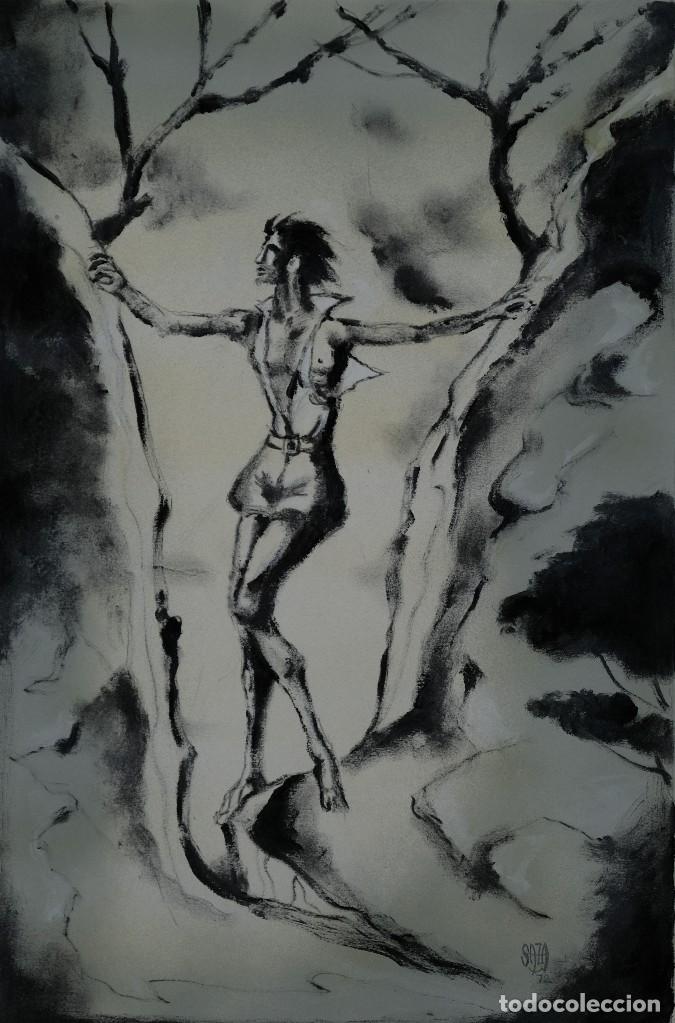 Arte: Ceras y gouache sobre papel Hombre en la monta&ntilde;a firmado Saza 72