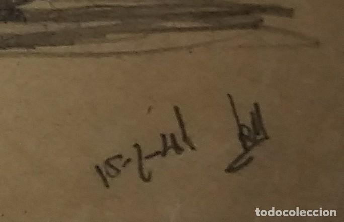 1941 Barco de vela sobre papel muy fino. Dibujo original firmado. 20x13 cm