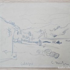Arte: ELISEU MEIFRÉN (1859-1940), PAISAJE, DIBUJO AL CARBONCILLO. 31X24CM