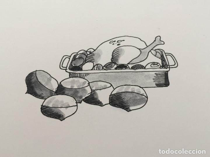 Arte: Pollo con casta&ntilde;as. Dibujo de Boada para Libro de Cocina.1971 - Foto 1