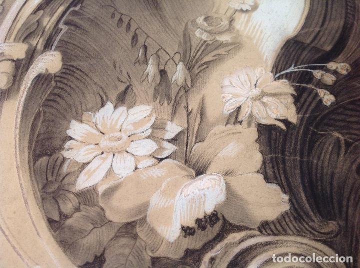 Arte: An&oacute;nimo. Ornamento arquitect&oacute;nico y flores. - Foto 3
