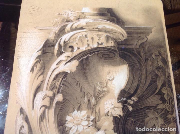 Arte: An&oacute;nimo. Ornamento arquitect&oacute;nico y flores. - Foto 4