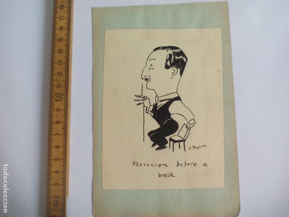 Arte: ANTIGUO DIBUJO ORIGINAL DE 1915-20, H.W.STEVENSON, CAMPE&Oacute;N DEL MUNDO DE BILLAR. F. DYSON