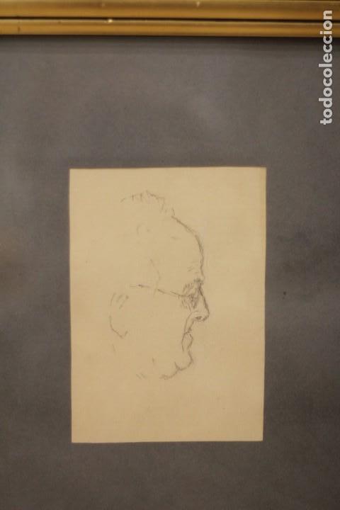 Arte: Anónimo. Antiguo dibujo a lapiz, perfil masculino, estudio de cabeza. Enmarcado. 34x44cm - Foto 1 - 135833938
