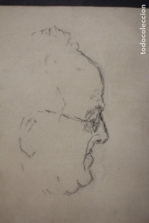 Arte: Anónimo. Antiguo dibujo a lapiz, perfil masculino, estudio de cabeza. Enmarcado. 34x44cm - Foto 4 - 135833938