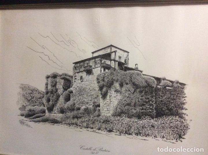 Arte: Lamina enmarcada del Castillo de Butron del S X I sello de petronor tama&ntilde;o 56 x 40