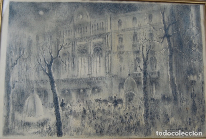 Arte: DIBUJO A LAPIZ SOBRE PAPEL- LAS RAMBLAS, ZONA DEL LICEO-FIRMA ILEGIBLE- A&Ntilde;OS 30?