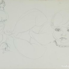 Arte: BEBÉS. DIBUJO AL GRAFITO SOBRE PAPEL. ATRIBUIDO EVARISTO VALLES ROVIRA. CIRCA 1960. 