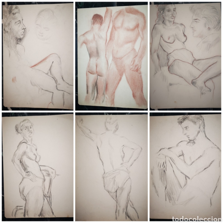 Art: EMILIA TORRENTE SANCHO, ALCOY, LOTE DE 6 DIBUJOS, DESNUDOS, RETRATOS.. A&Ntilde;OS 40-50
