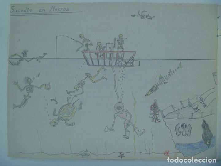 Arte: BONITO DIBUJO DE ESQUELETOS EN EL MAR , SUCEDIO EN NECROA. PUERTO REAL , 1940