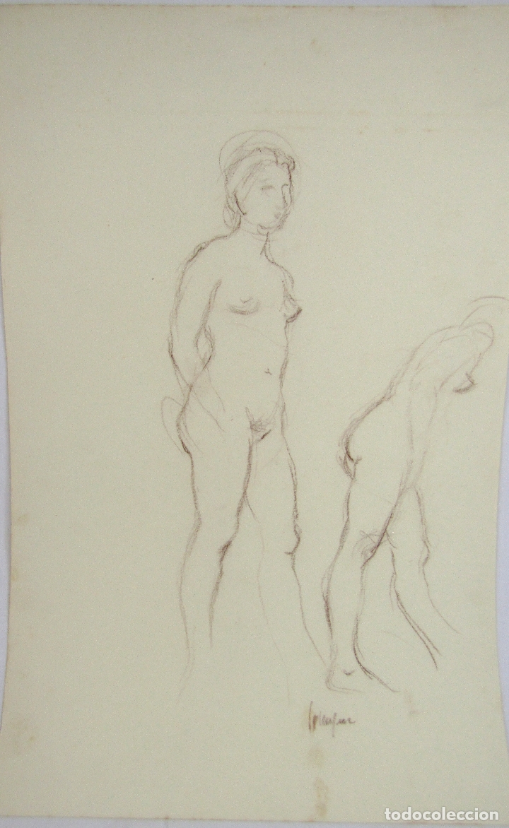 Art: DIBUJO AL CARB&Oacute;N SANGUINA SOBRE PAPEL DESNUDO FEMENINO FIRMADO SAMPER