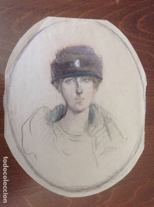Arte: Maximino Pe&ntilde;a. Retrato de dama. - Foto 1
