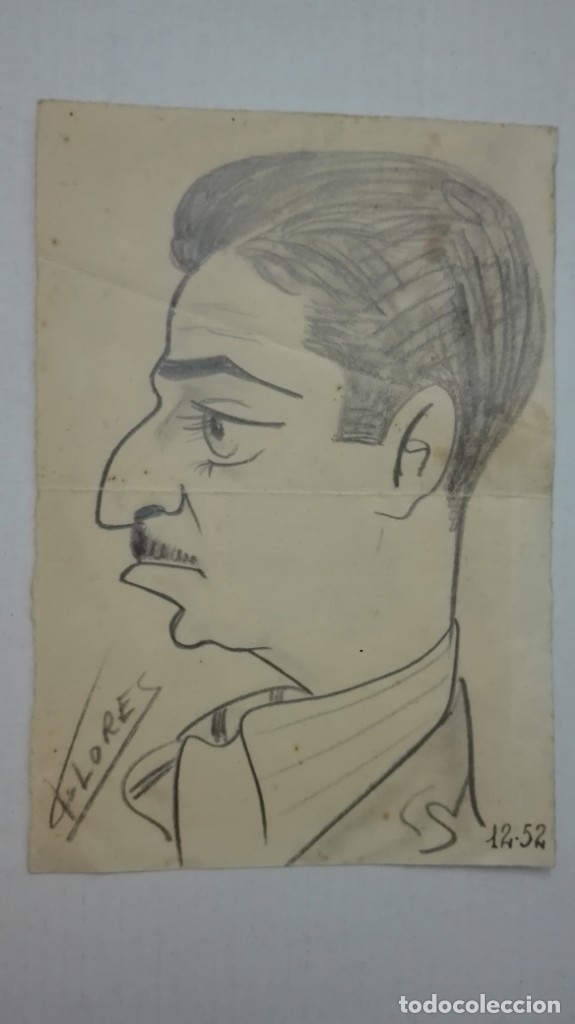 Kunst: CARICATURA DE SE&Ntilde;OR, POSIBLEMENTE ARTISTA O INTELECTUAL DE EPOCA. DE FLORES, 1952