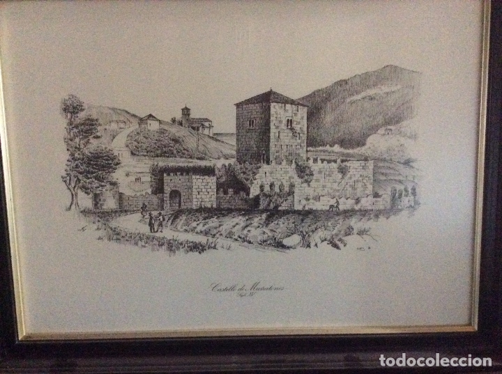 Arte: Lamina Castillo de Mu&ntilde;atones S X V 56 x 40 cm sello de petronor enmarcado