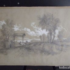 Arte: DIBUJO ORIGINAL JOAN MESTRE I BOSCH 1850 - LAPIZ LUCIDO CON BLANCO SOBRE CARTON - 47X30CM MALLORCA