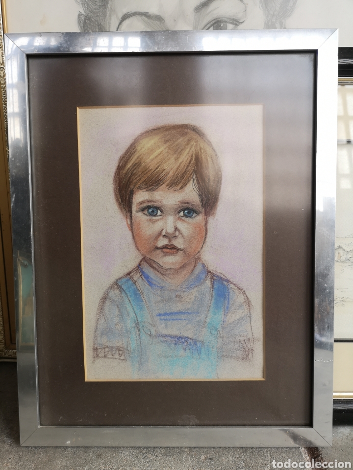 Kunst: Retrato dibujo de ni&ntilde;o, enmarcado. Sin firmar. 44x34cm