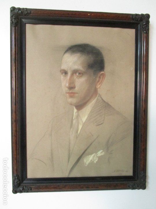 Arte: Santiago Farriols Gonzalez (Barcelona 1890 - 1974) Retrato - Dibujo - Firma y Data Año 1929 - Foto 7 - 178935511