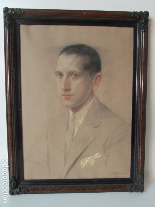 SANTIAGO FARRIOLS GONZALEZ (BARCELONA 1890 - 1974) RETRATO - DIBUJO - FIRMA Y DATA AÑO 1929 (Arte - Dibujos - Contemporáneos siglo XX)