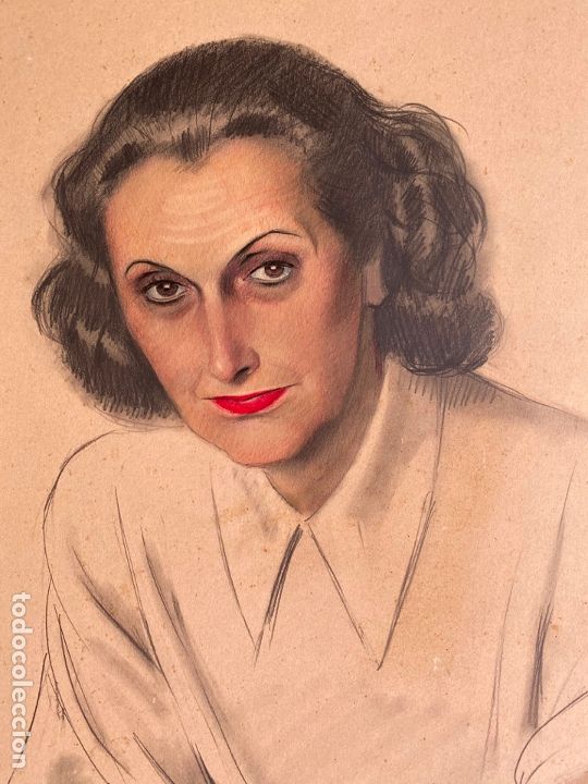 Art: HUIDOBRO ARTISTA , DIBUJO SOBRE PAPEL , RETRATO FEMENINO , ARGENTINA , Buenos Aires 1945,R678