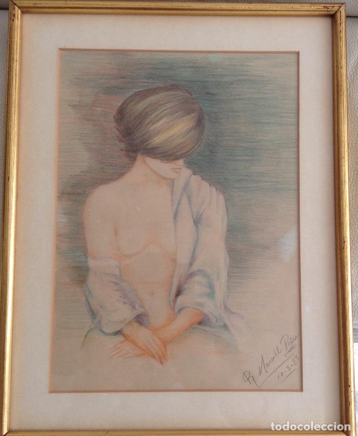 Art: DIBUJO CERAS SOBRE PAPEL FIRMADO R. MARULL PRIU MEDIDAS CON MARCO 42 x 33