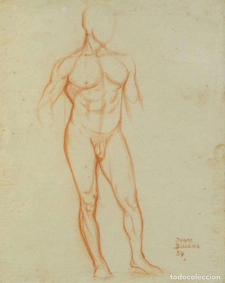 Arte: Dibujo sanguina sobre papel Desnudo masculino Firmado Joan Baixas 1934