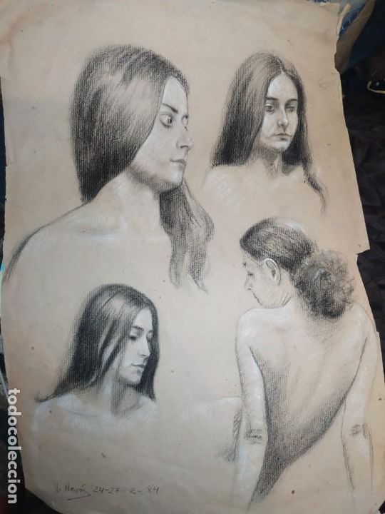 Art: PRECIOSO DIBUJO DESNUDO MUJER MUJERES ESTUDIO FIRMADO NEVON? NEVOR?A&Ntilde;O 1984 N&deg; 2