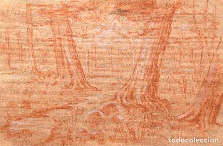 Kunst: Dibujo pastel sobre papel Bosque firmado J.Mirandes 1977