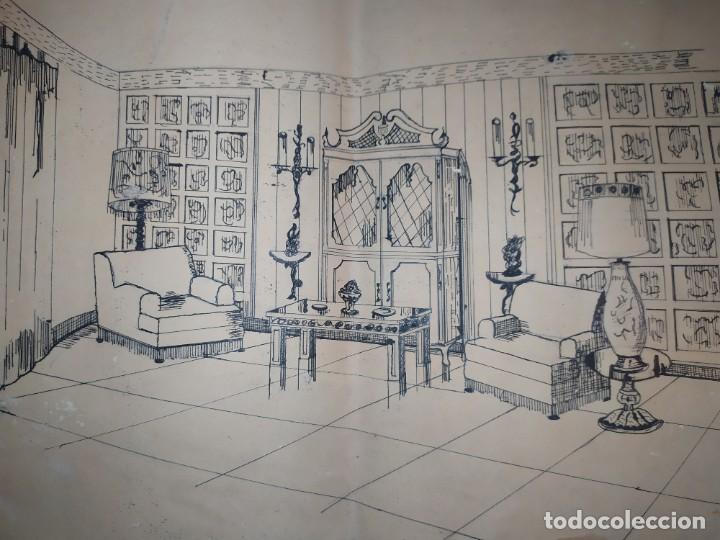 Arte: ANTIGUO VINTAGE DIBUJO COMEDOR PINTADO A MANO GRANDE